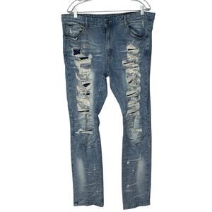 Smoke Rise DNM Co SR91 Jeans Mens Moto Distressed Denim Size Blue 38X32